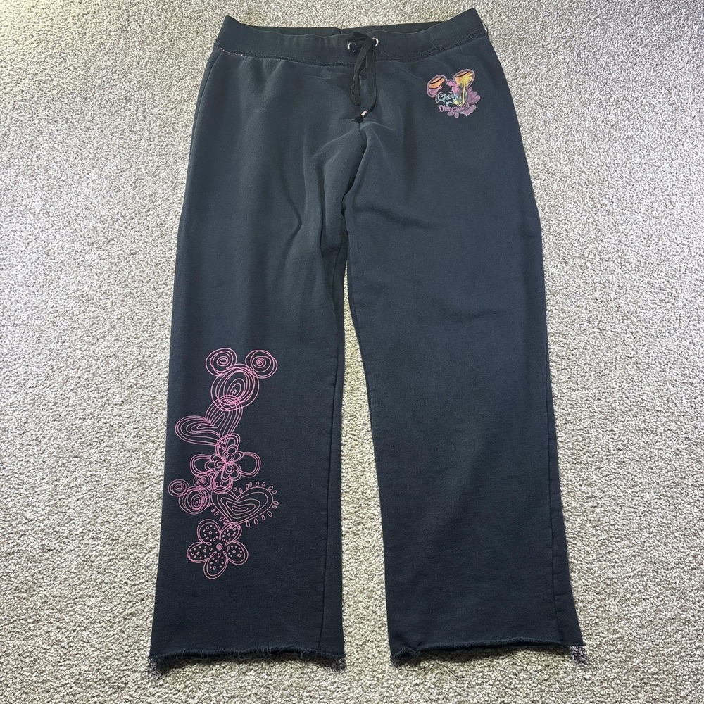 Disney Parks Sweatpants Womens XL Black Mickey Floral Disneyland Fleece Graphic‎